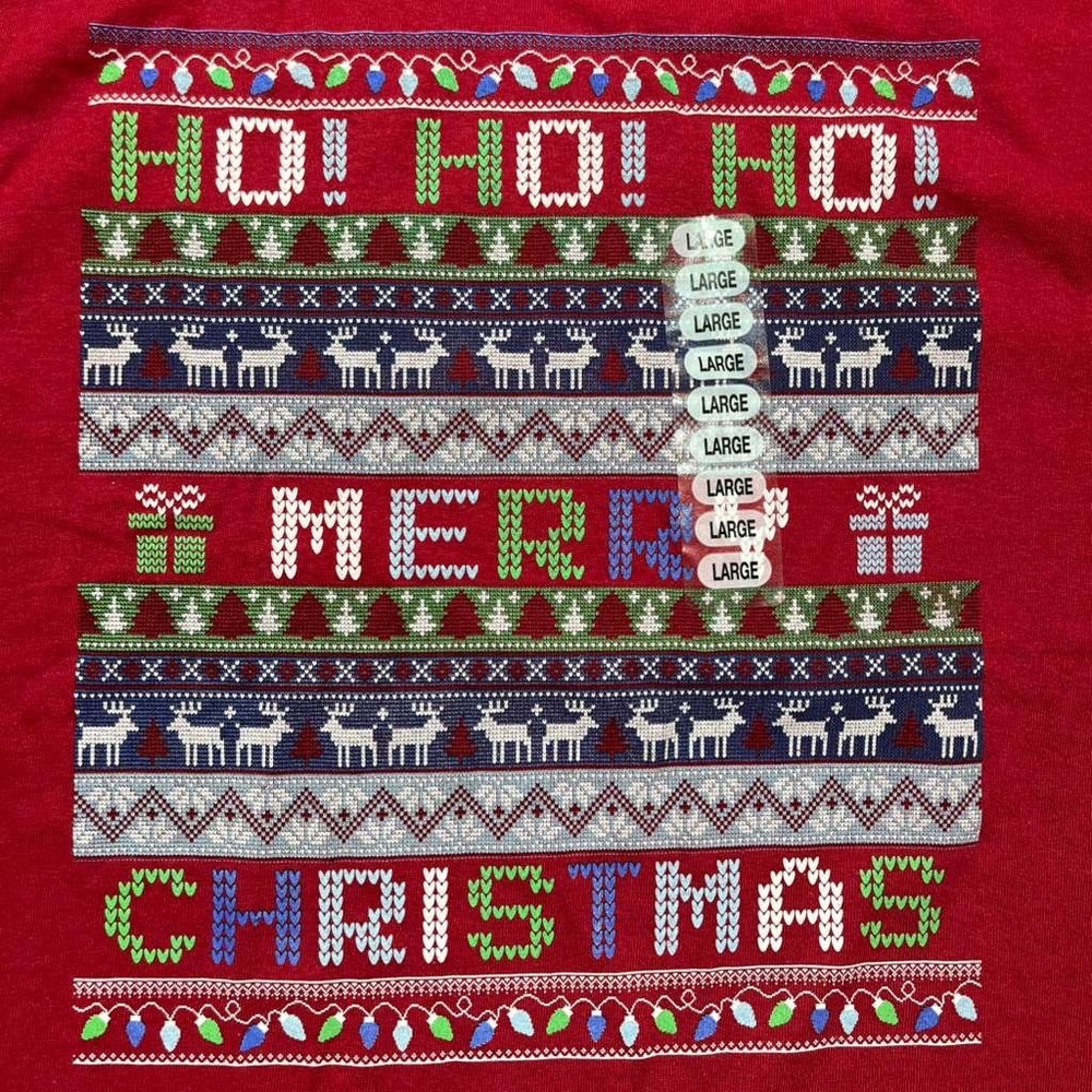 Gildan Mens Ugly Christmas Sweater Graphic Short Sleeve Shirt‎ Size Large Red - Picture 4 of 8